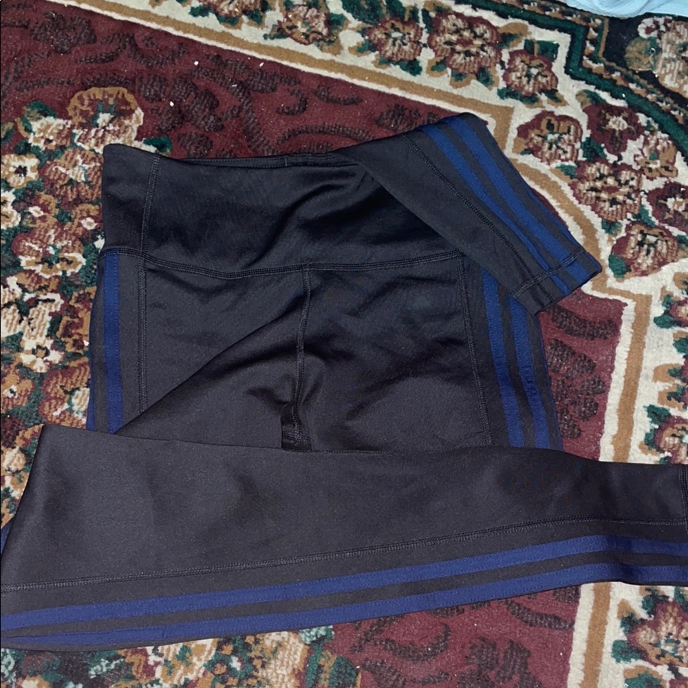 Adidas Black and Blue Striped Leggings